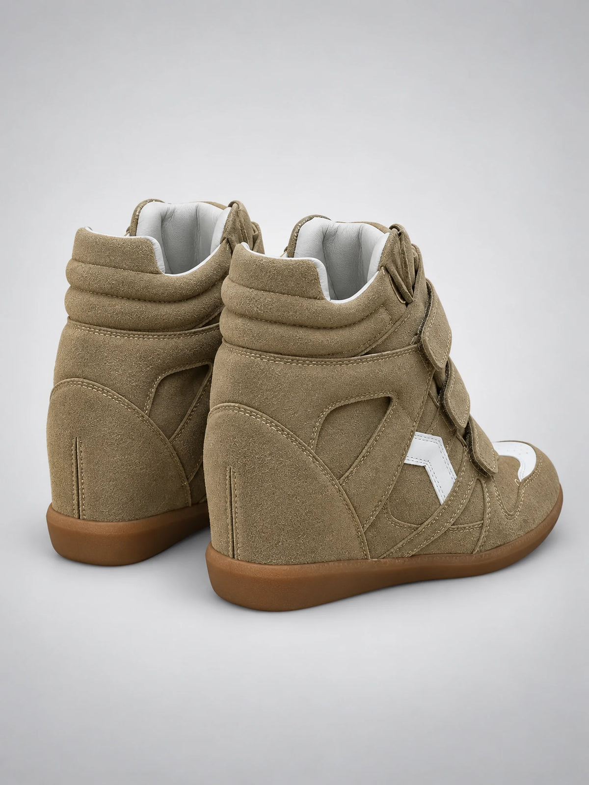 Women's Hidden-Wedge Trainer Boots – Leather Platform in Khaki — back view