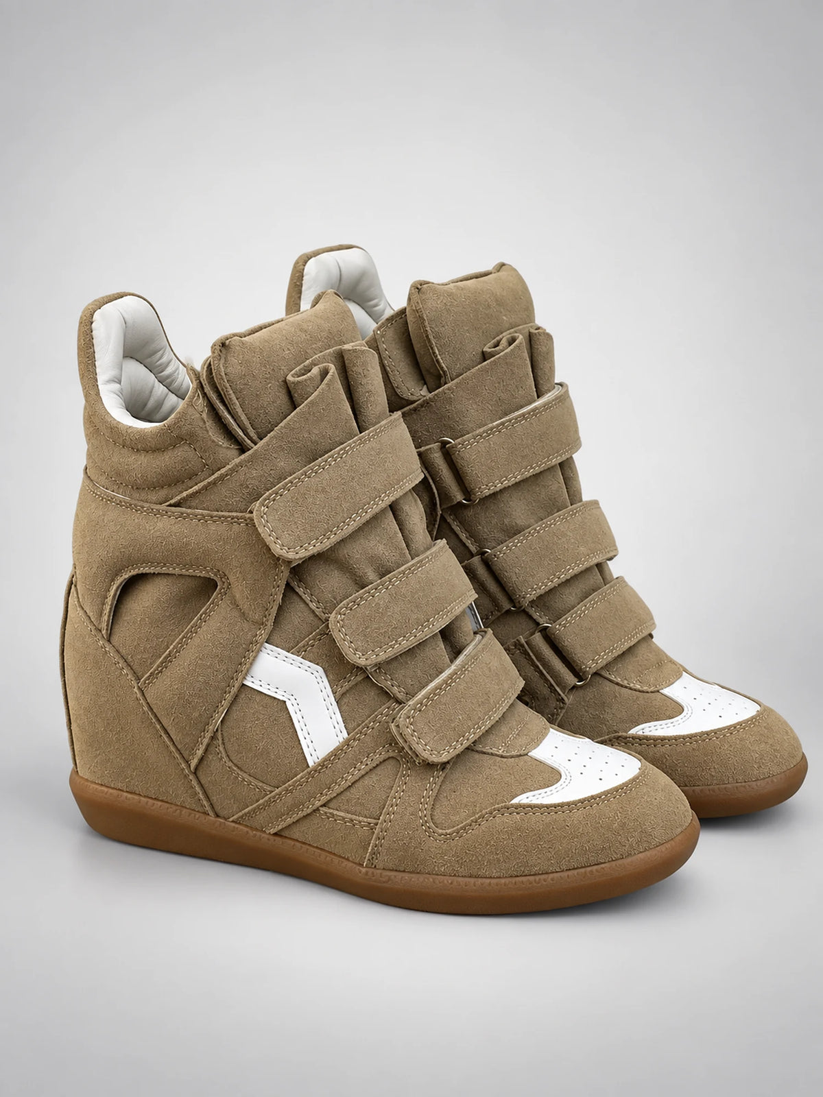 Women's Hidden-Wedge Sneaker Boots – Leather Platform in Khaki — back view
