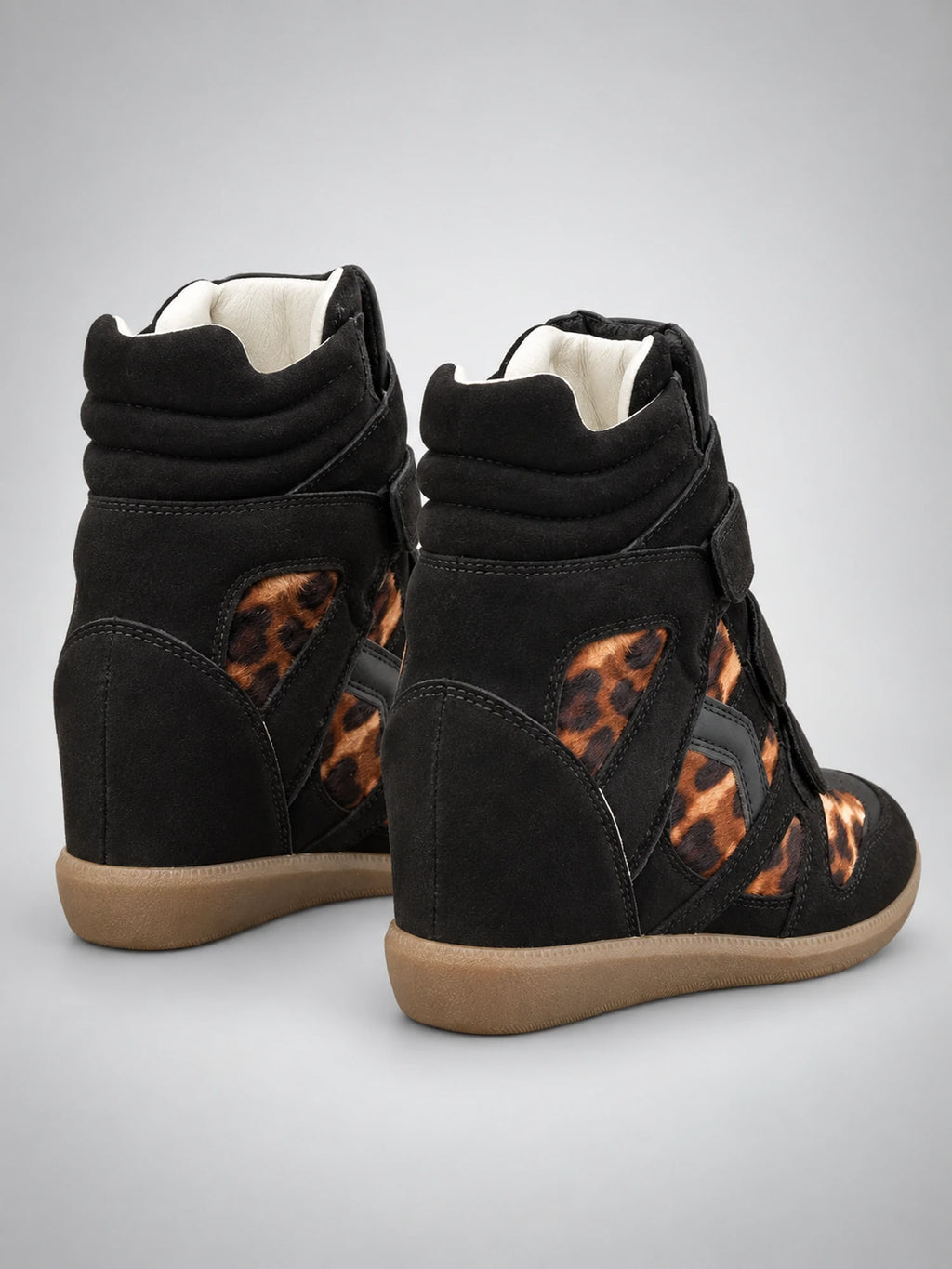 Women's Hidden-Wedge Trainer Boots – Leather Platform in Leopard Print — back view
