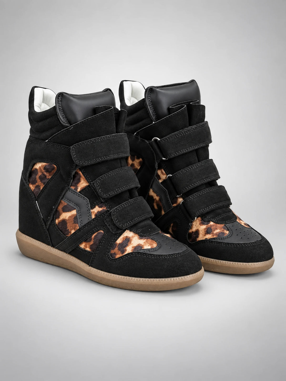 Women's Hidden-Wedge Sneaker Boots – Leather Platform in Leopard Print — back view