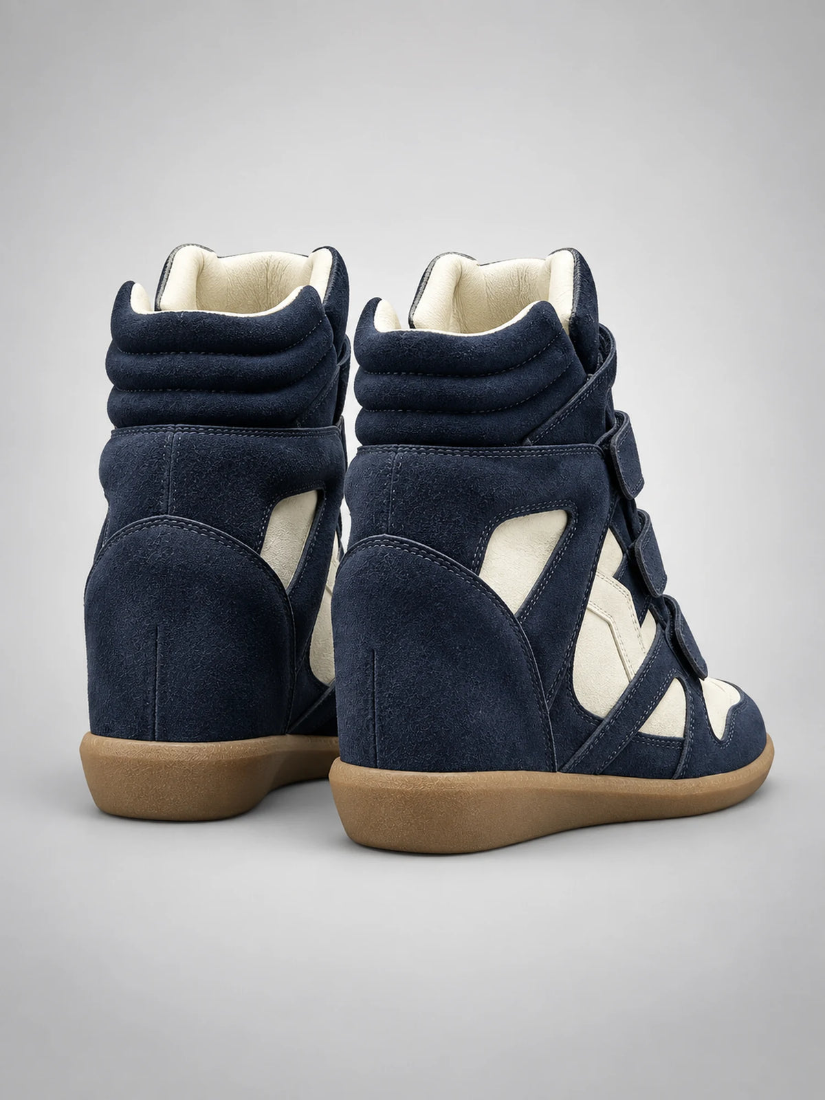 Women's Hidden-Wedge Trainer Boots – Leather Platform in White — back view