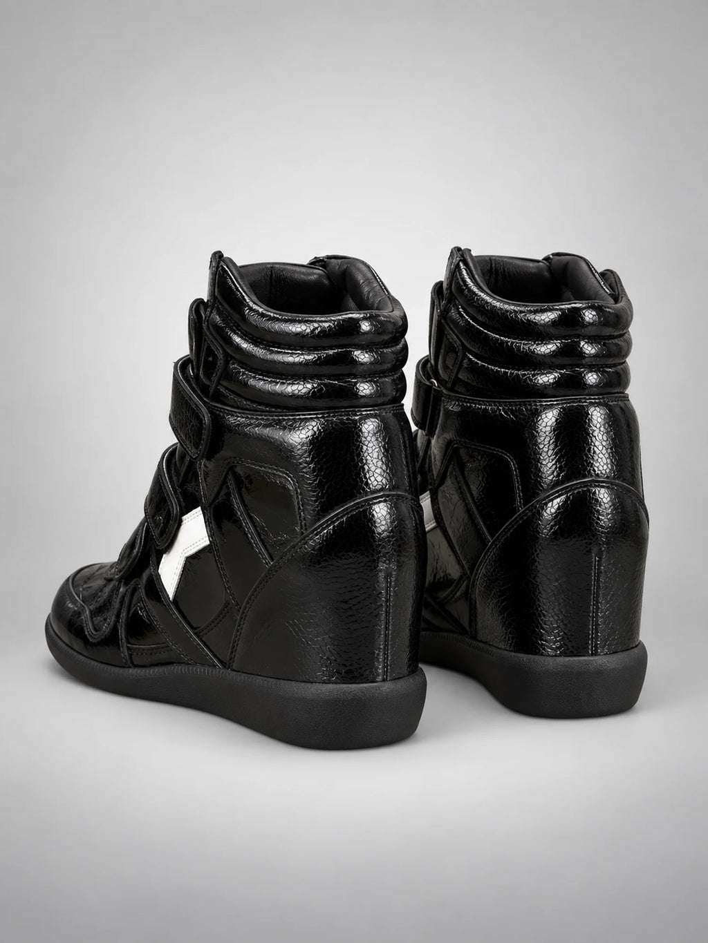 Women's Hidden-Wedge Trainer Boots – Leather Platform in Black — back view