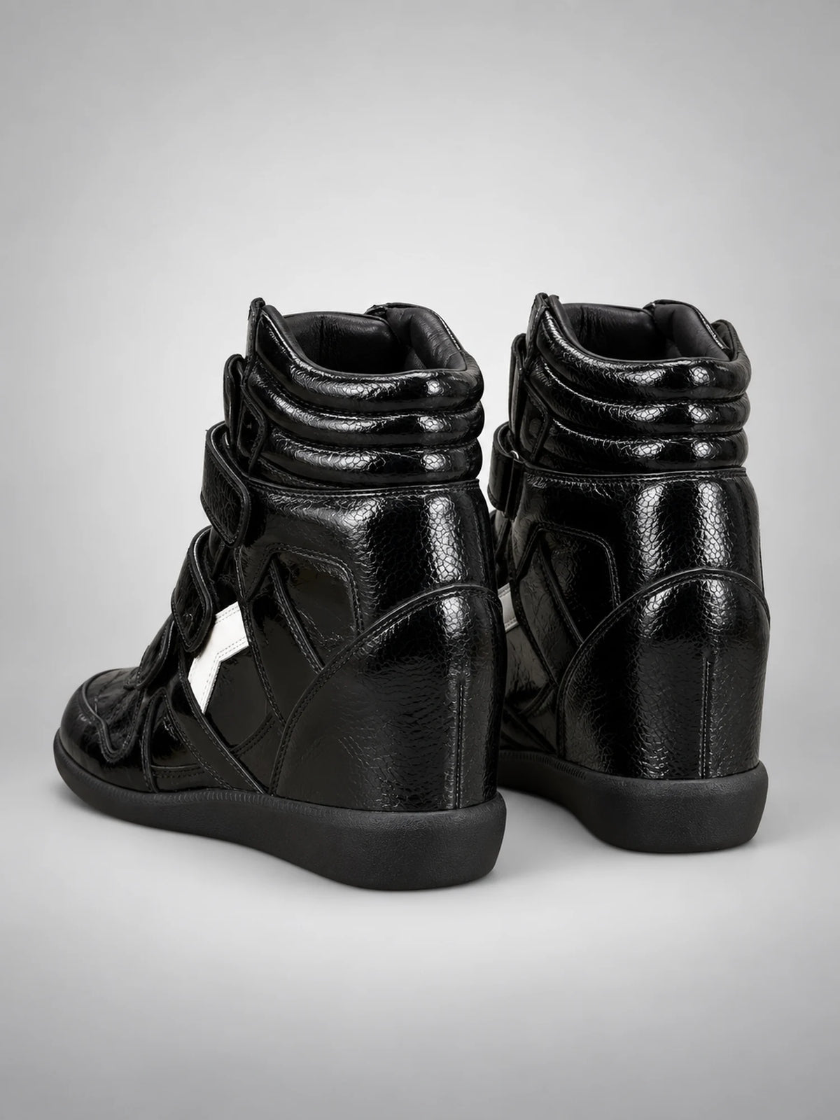 Women's Hidden-Wedge Trainer Boots – Leather Platform in Black — back view