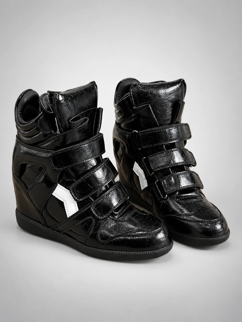Women's Hidden-Wedge Sneaker Boots – Leather Platform in Patent Black — back view