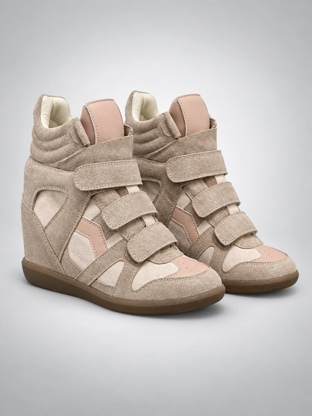 Women's Hidden-Wedge Sneaker Boots – Leather Platform in Pink — back view
