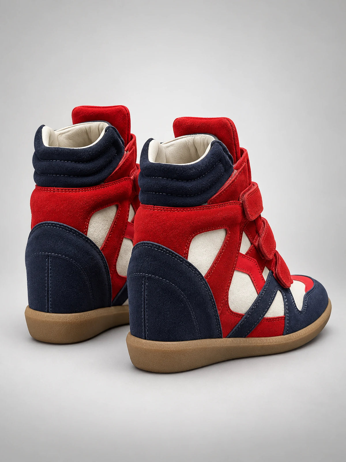 Women's Hidden-Wedge Trainer Boots – Leather Platform in Red — back view
