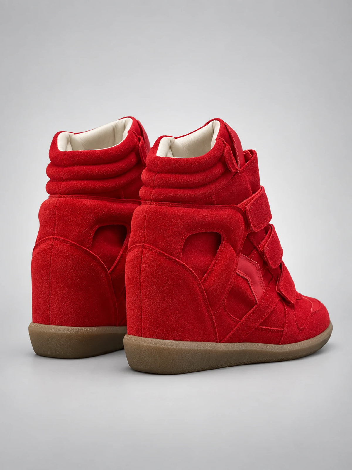 Women's Hidden-Wedge Trainer Boots – Leather Platform in Red — back view