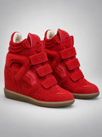 Women's Hidden-Wedge Sneaker Boots – Leather Platform in Red — back view