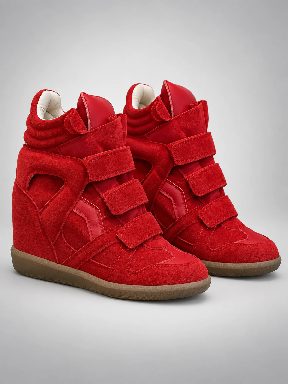 Women's Hidden-Wedge Sneaker Boots – Leather Platform in Red — back view