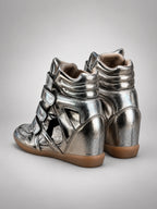 Women's Hidden-Wedge Trainer Boots – Leather Platform in Silver — back view