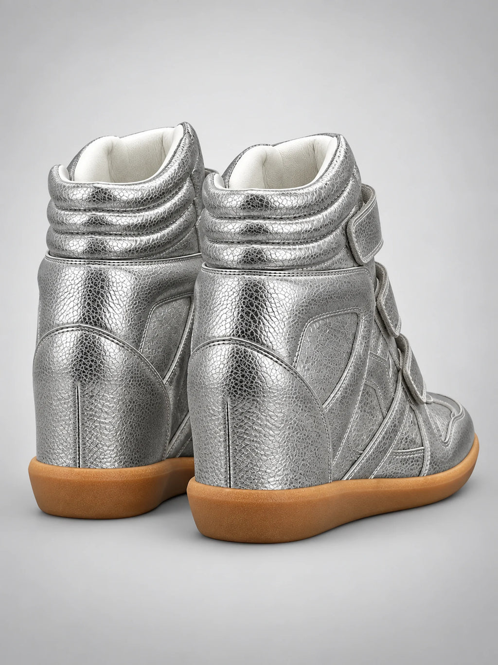 Women's Hidden-Wedge Sneaker Boots – Leather Platform in Silver — back view