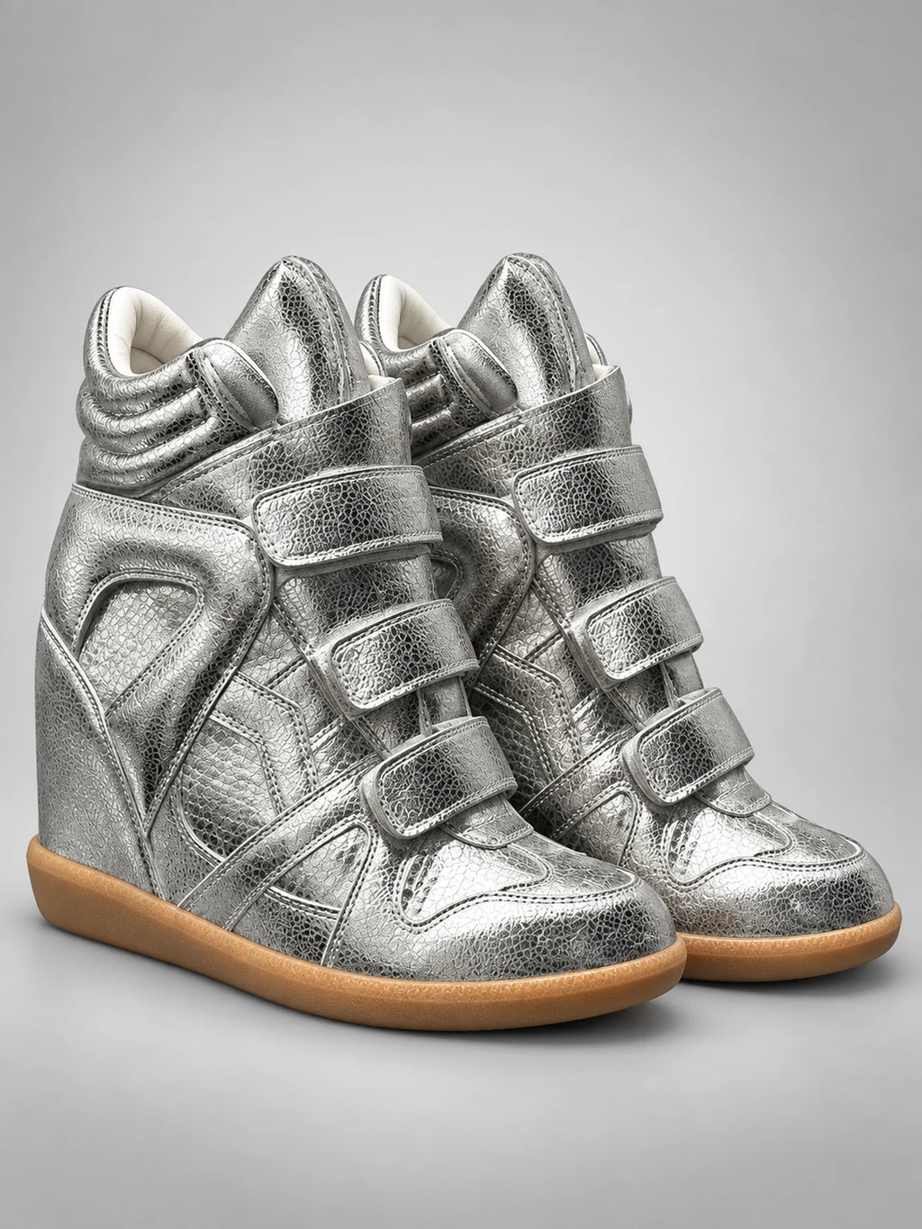 Women's Hidden-Wedge Sneaker Boots – Leather Platform in Silver — side view