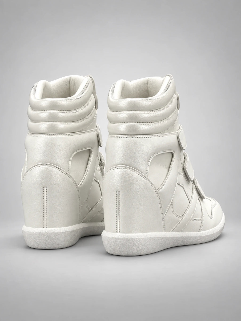 Women's Hidden-Wedge Trainer Boots – Leather Platform in White — back view