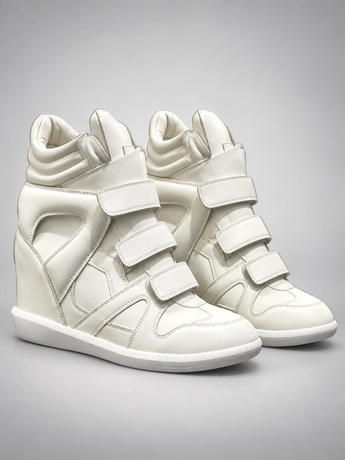 Women's Hidden-Wedge Sneaker Boots – Leather Platform in White — back view