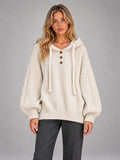 Women's Hooded Knitted Jumper – Oversized Pullover in Apricot — front view