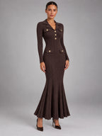 Women's Knitted Fishtail Dress – Slim Fit Midi in Coffee — alternate view