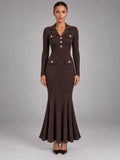 Women's Knitted Fishtail Dress – Slim Fit Midi in Coffee — front view
