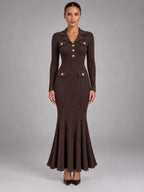 Women's Knitted Fishtail Dress – Slim Fit Midi in Coffee — front view