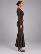 Women's Knitted Fishtail Dress – Slim Fit Midi in Coffee — side view