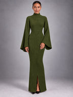 Women's Knitted Maxi Dress – Crew Neck Long Sleeve