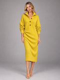 Women's Knitted Shirt Dress – Button-Up Collared in Yellow — front view