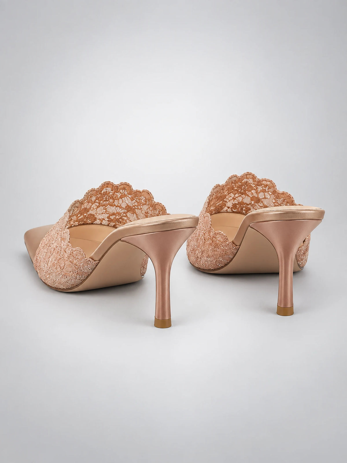 Women's Lace Pointed-Toe Mules – Stiletto Heel in Apricot — back view