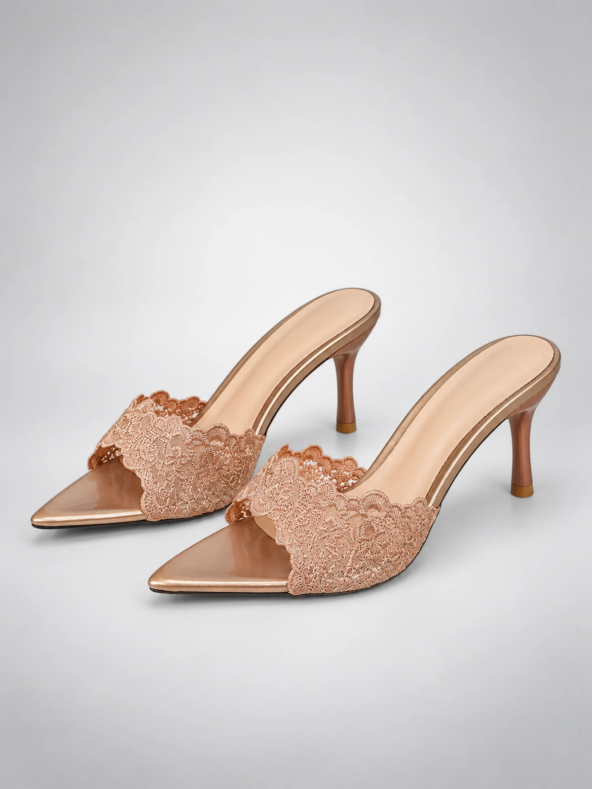 Women's Lace Pointed-Toe Mules – Stiletto Heel in Apricot — back view