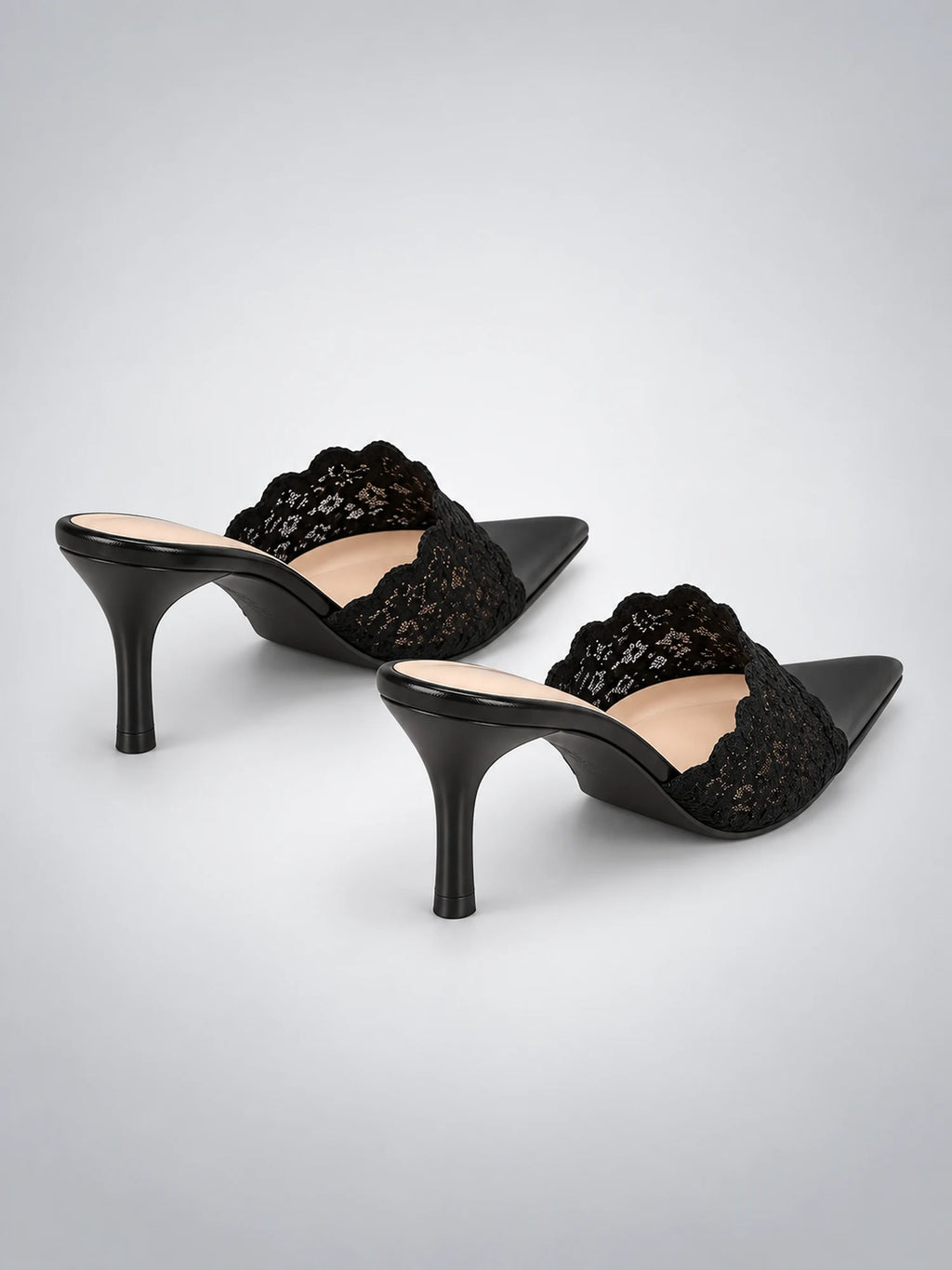 Women's Lace Pointed-Toe Mules – Stiletto Heel in Black — side view