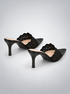 Women's Lace Pointed-Toe Mules – Stiletto Heel in Black — side view