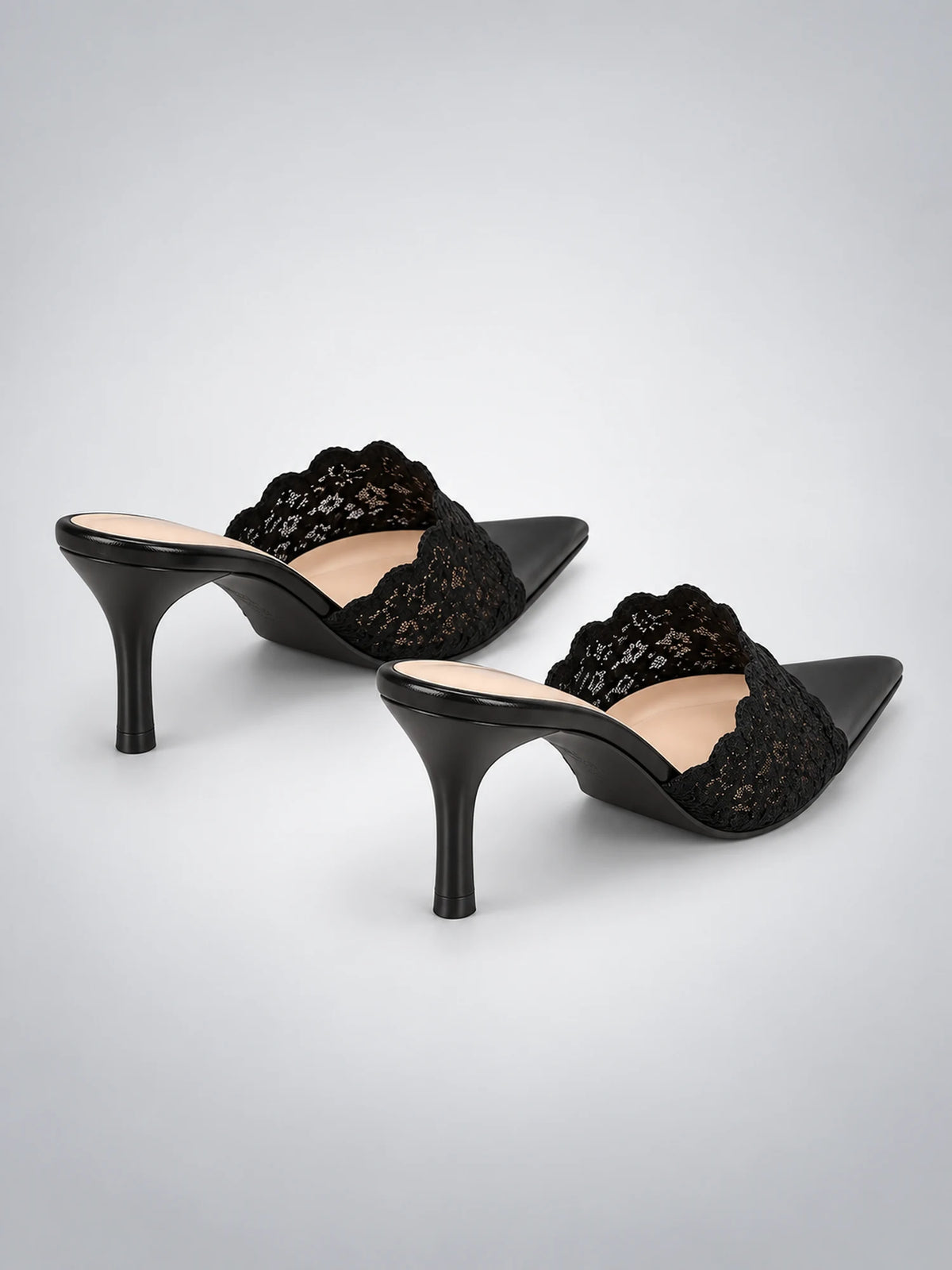 Women's Lace Pointed-Toe Mules – Stiletto Heel in Black — side view