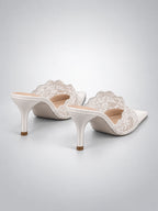 Women's Lace Pointed-Toe Mules – Stiletto Heel in White — back view