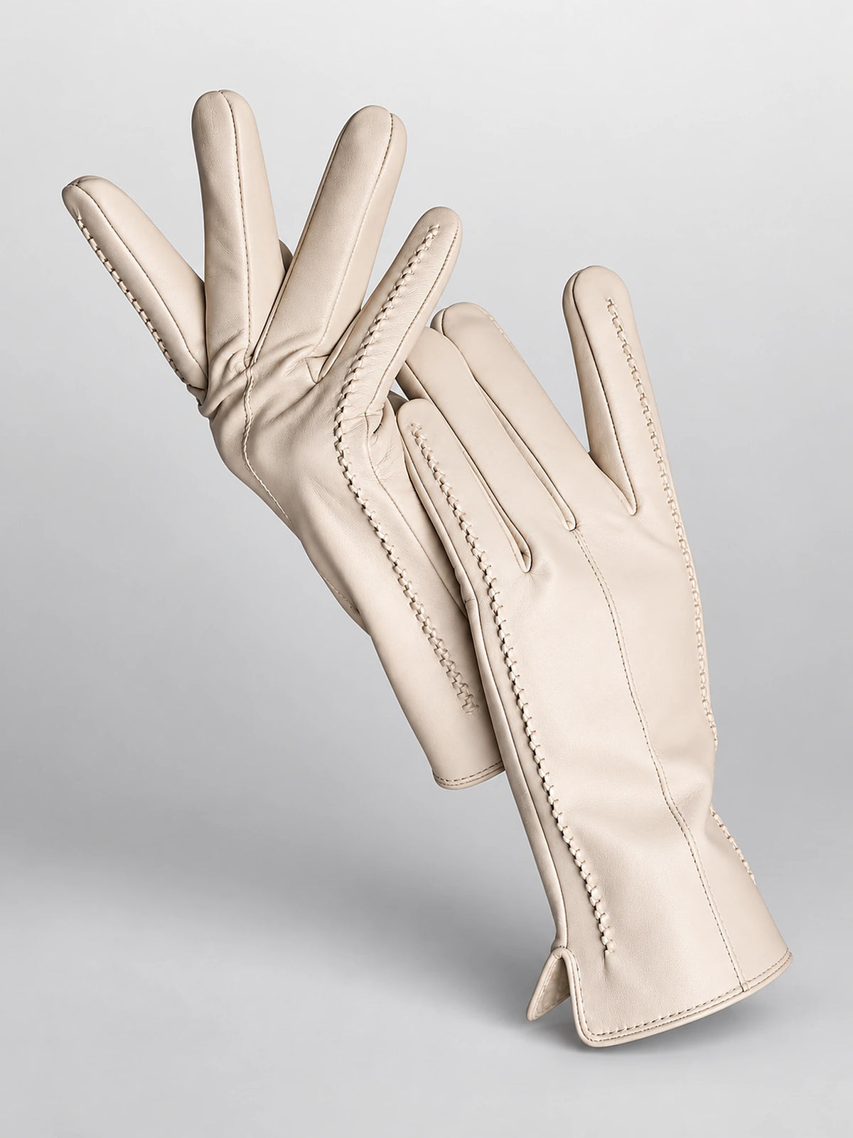 Women's Leather Gloves – Velvet Lined Touchscreen in Beige (Standard) — front view