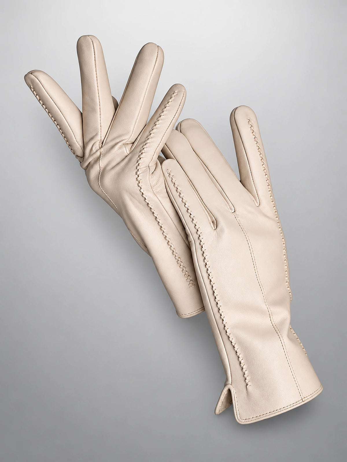 Women's Leather Gloves – Velvet Lined Touchscreen in Beige (Touchscreen) — front view