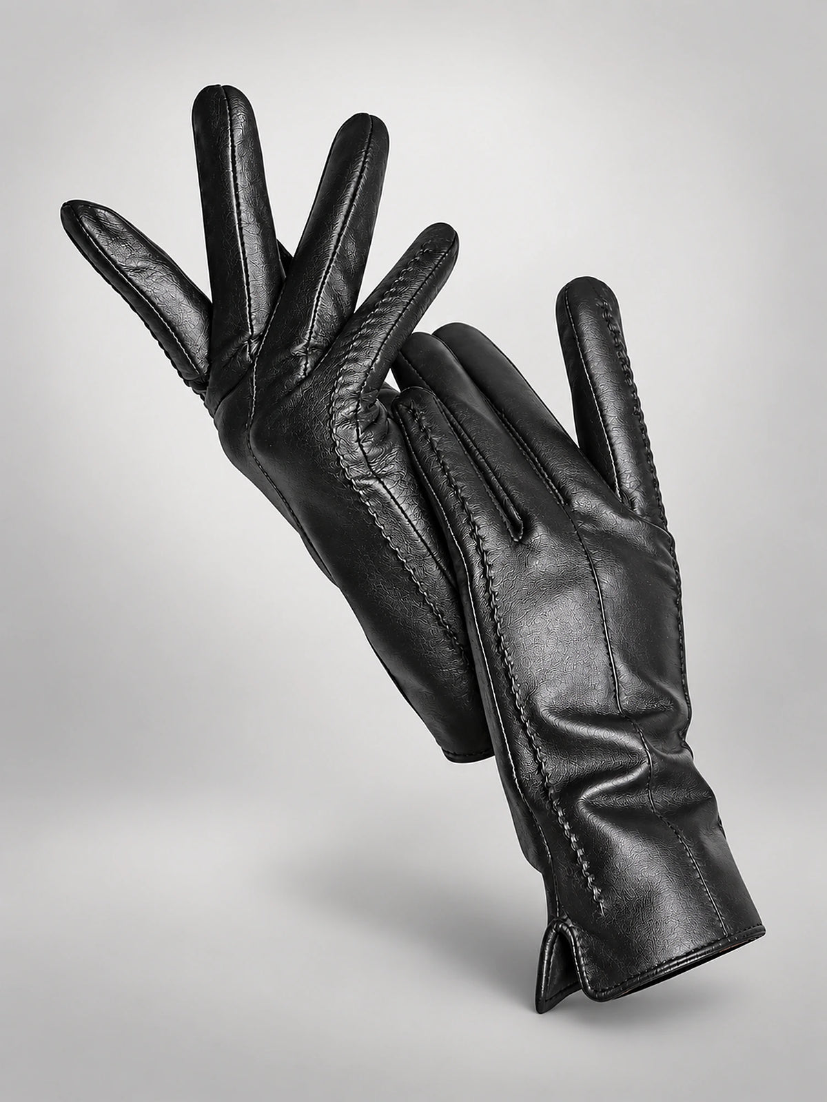 Women's Leather Gloves – Velvet Lined Touchscreen in Black (Standard) — front view