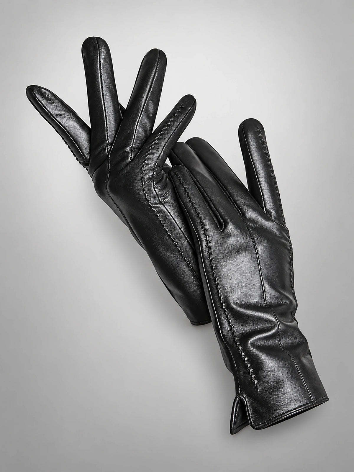 Women's Leather Gloves – Velvet Lined Touchscreen in Black (Touchscreen) — front view