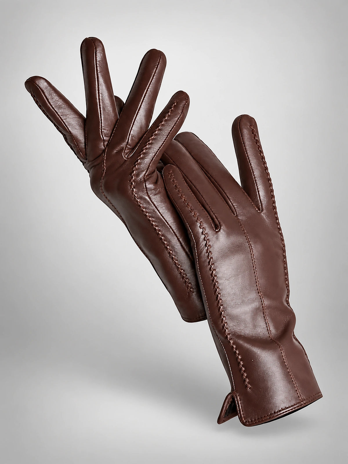Women's Leather Gloves – Velvet Lined Touchscreen in Brown (Standard) — front view