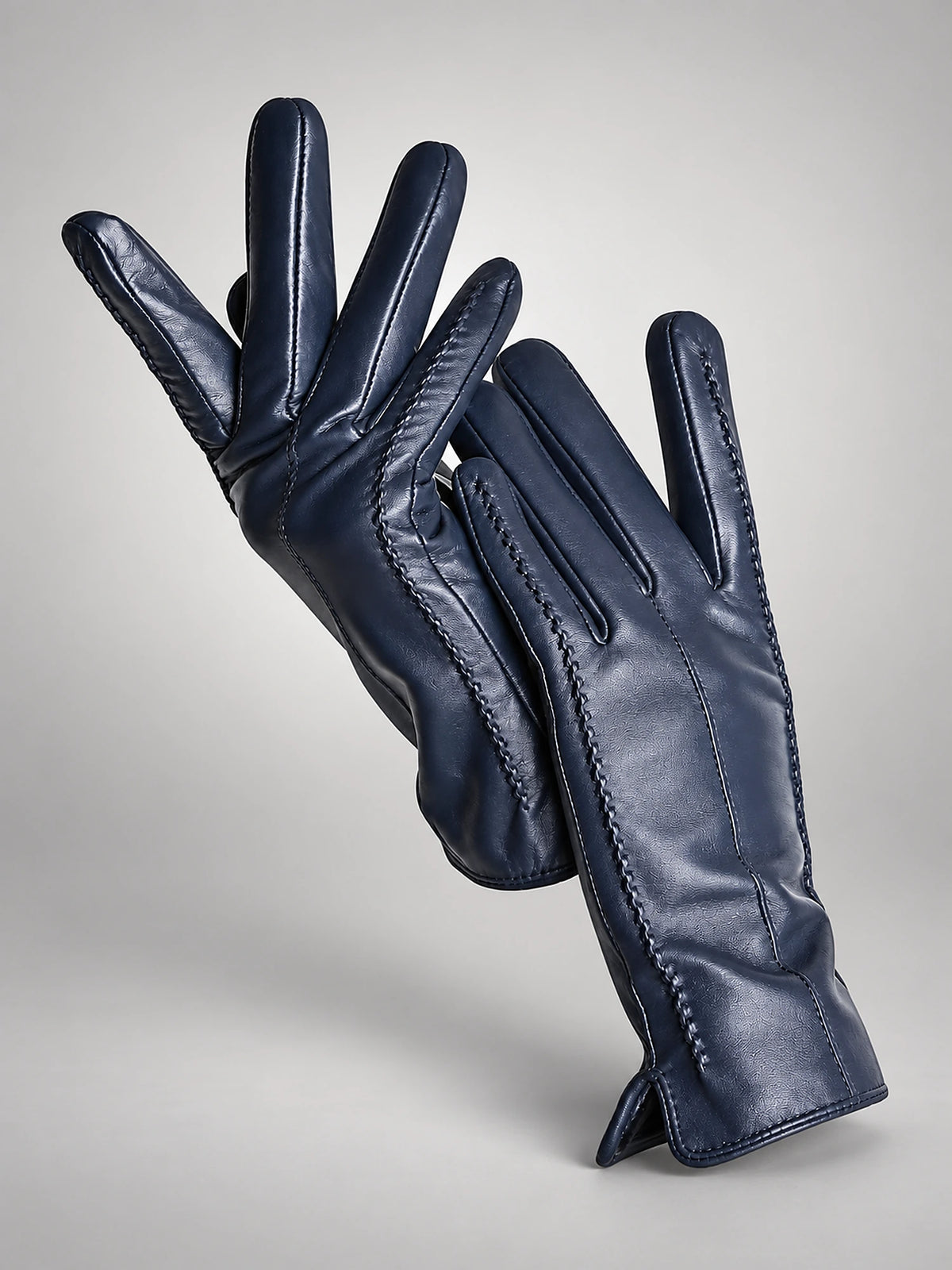 Women's Leather Gloves – Velvet Lined Touchscreen in Dark Blue (Standard) — front view