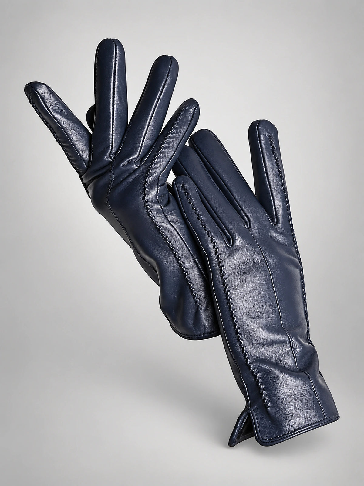 Women's Leather Gloves – Velvet Lined Touchscreen in Dark Blue (Touchscreen) — front view