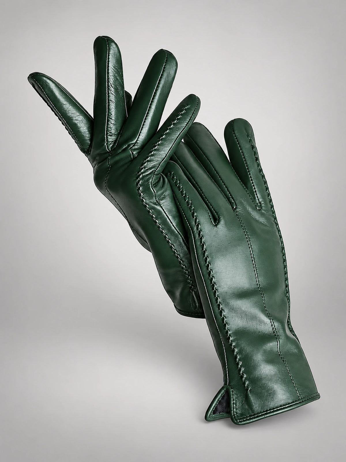 Women's Leather Gloves – Velvet Lined Touchscreen in Dark Green (Standard) — front view