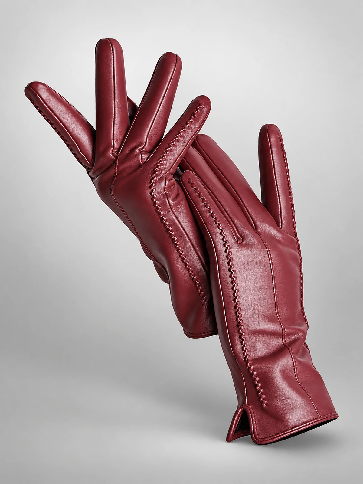 Women's Leather Gloves – Velvet Lined Touchscreen in Oxblood (Standard) — front view