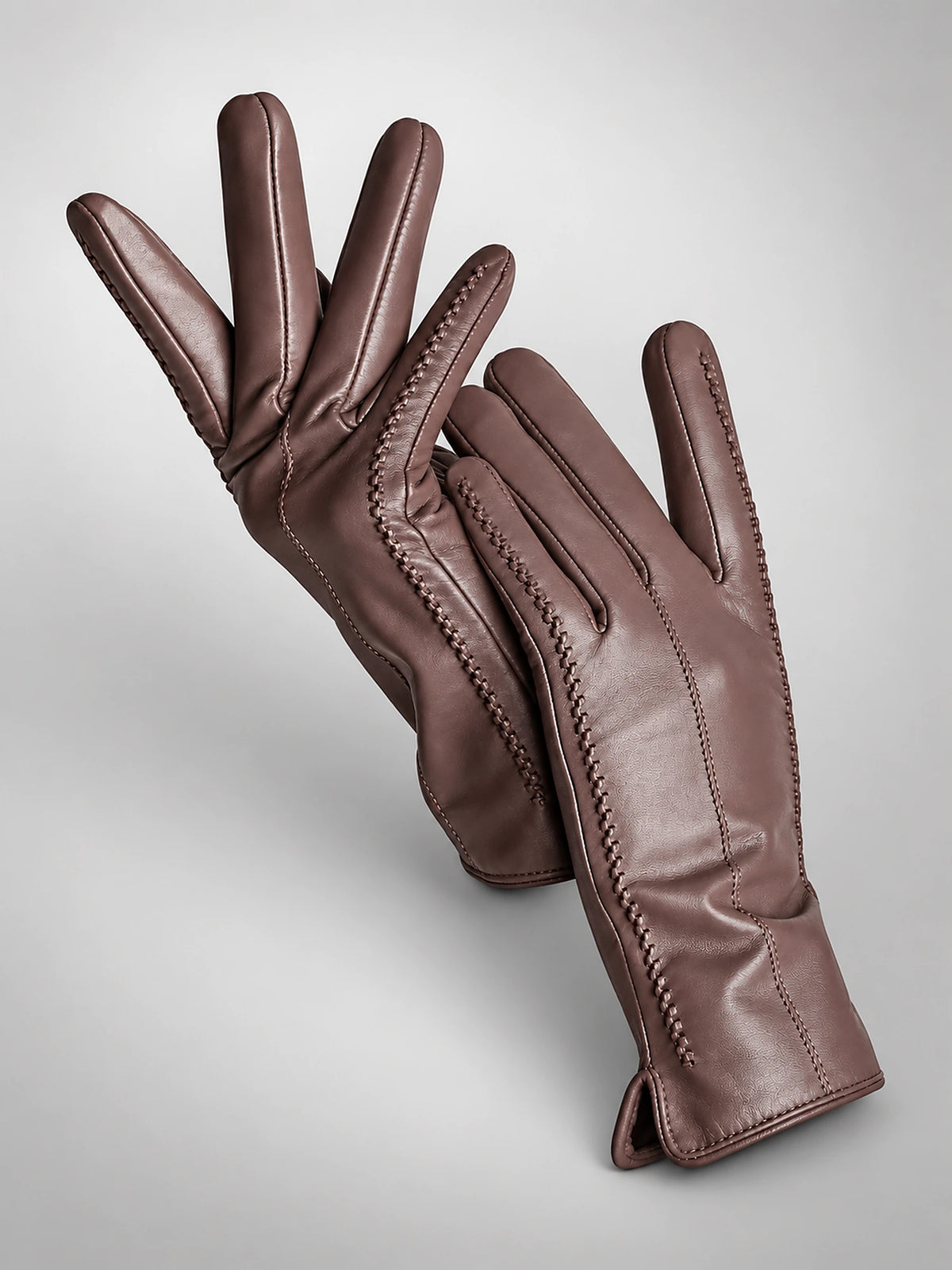 Women's Leather Gloves – Velvet Lined Touchscreen in Khaki (Standard) — front view