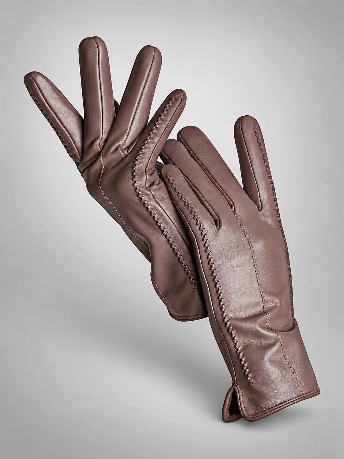 Women's Leather Gloves – Velvet Lined Touchscreen in Khaki (Touchscreen) — front view