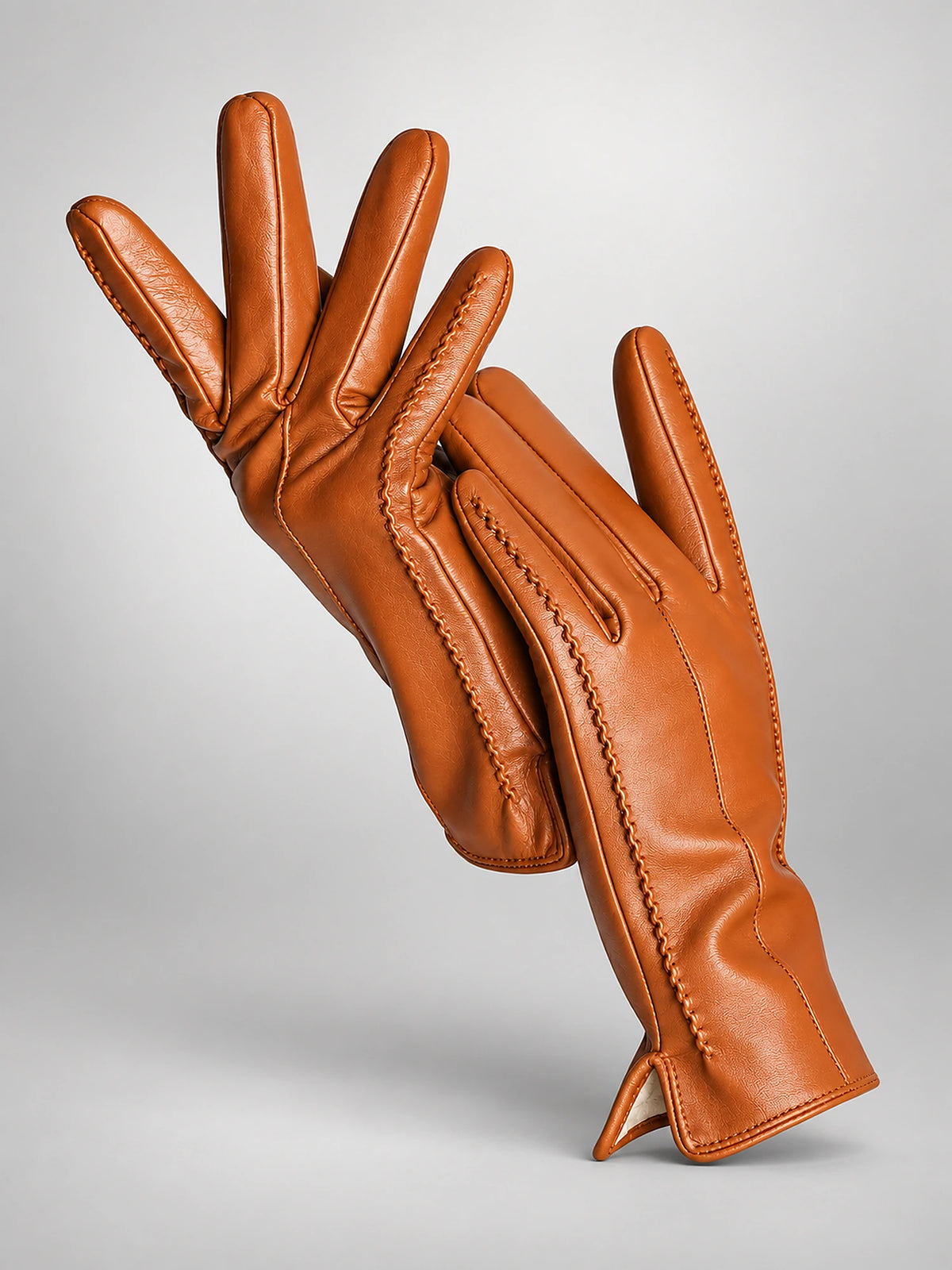 Women's Leather Gloves – Velvet Lined Touchscreen in Mustard (Standard) — front view