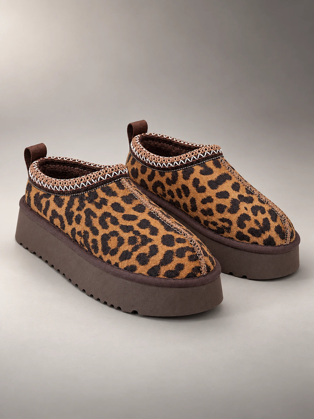 Women's Leopard Print Platform Slippers – Braided Trim in Leopard (Closed Back) — front view