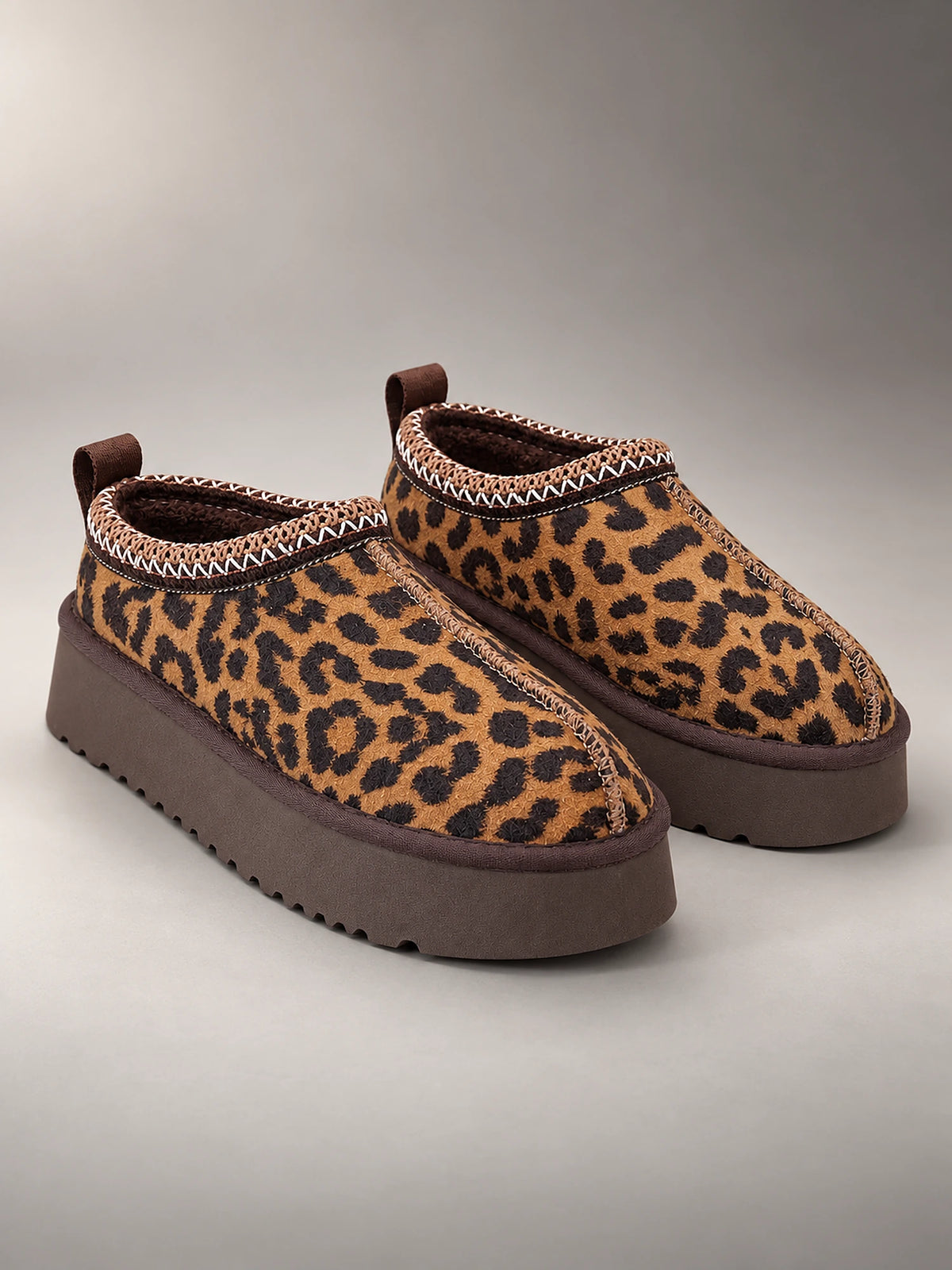 Women's Leopard Print Platform Slippers – Braided Trim in Leopard (Closed Back) — front view
