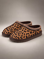 Women's Leopard Print Platform Slippers – Braided Trim in Leopard (Backless) — front view