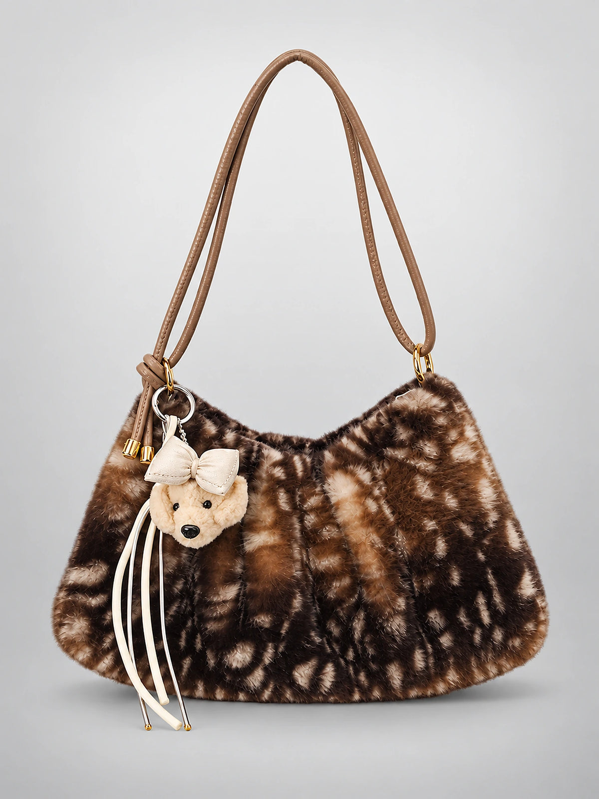 Women's Leopard Faux Fur Tote Bag – Zip Crossbody in Dark Brown — alternate view