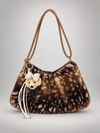 Women's Leopard Faux Fur Tote Bag – Zip Crossbody in Dark Brown — front view
