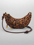 Women's Leopard Print Crescent Bag – Faux Suede Crossbody in Dark Khaki — alternate view