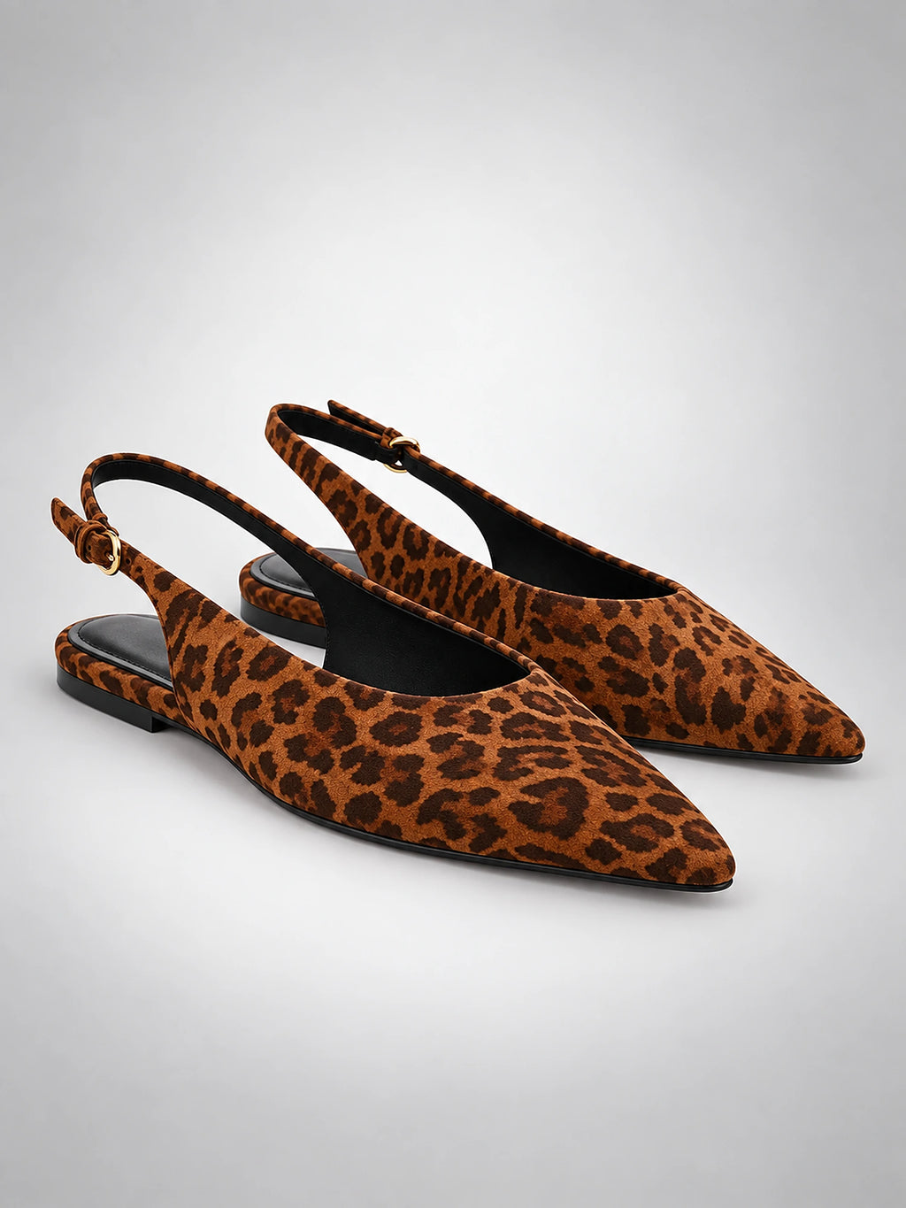 Women's Leopard Print Slingback Flats – Pointed Toe Buckle